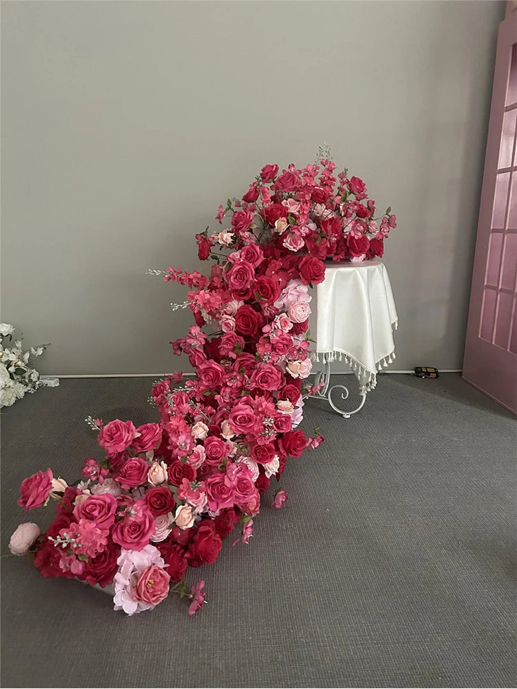 pink colour Rose Large Flower Row Artificial Flower Row Runner Wedding Backdrop Decor Floral Wall Party showcase decoration prop Good Vibrations