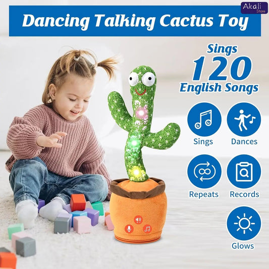 Talking Cactus Toy with LED 120 English Songs Singing Musical Toys Repeat What You Say Suitable for Babies and Toddlers Good Vibrations