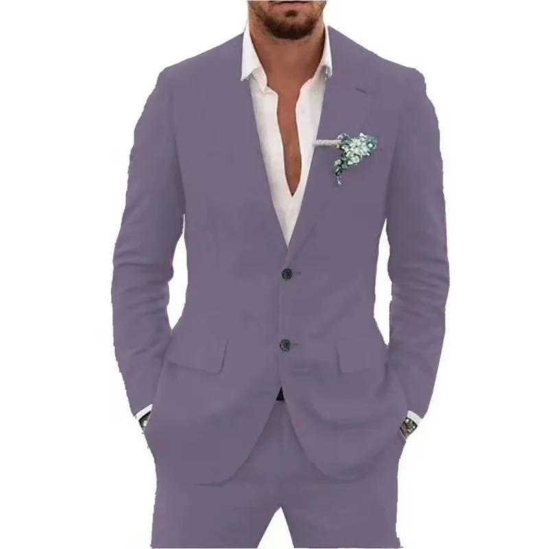 Summer Casual Linen Suit for Men 2 Pieces Blazer Pant Set Notched Lapel Formal Slim Fit Wedding Suit Prom Suits Groom Tuxedo Good Vibrations