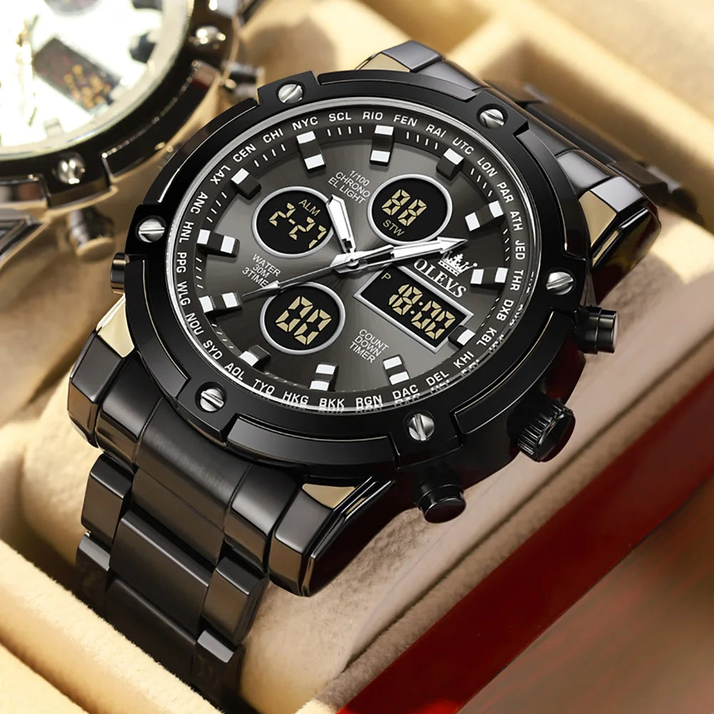 OLEVS Men's Watches Original Multifunctional Wlectronic Watch for Man Waterproof Luminous Alarm Clock Fashion Dress Good Vibrations