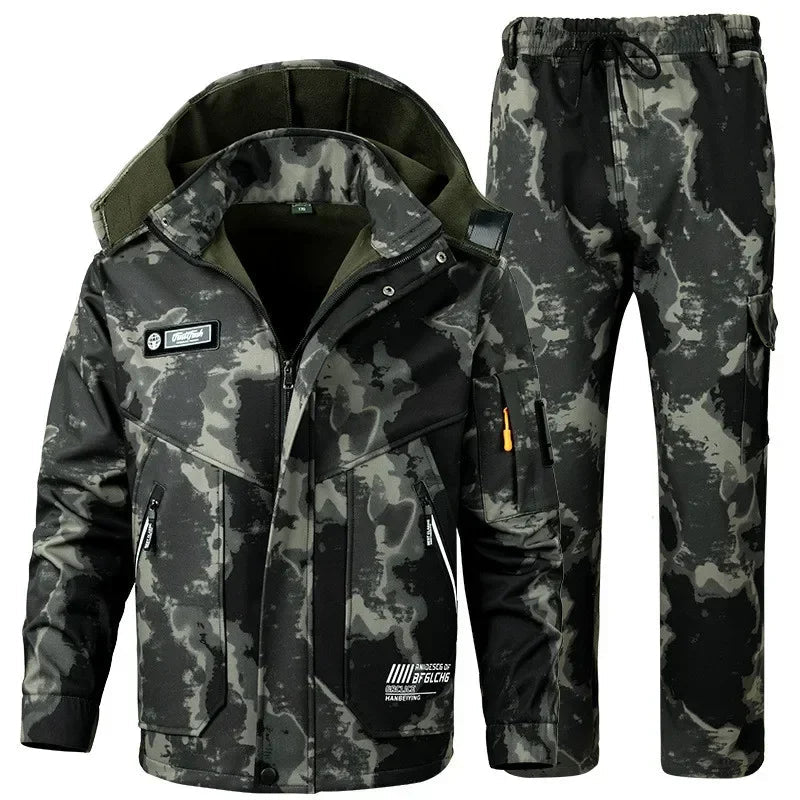 New Winter Velvet Thickened Jacket Suit for Men and Women Windproof and Water-proof Outdoor Cold-proof and Warm Work Clothes Good Vibrations