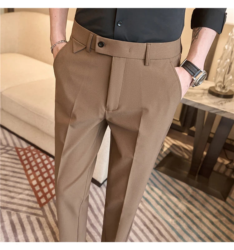 Men Suit Pants 2025 Autumn Elastic Waist Solid Slim Fit Dress Pants Office Business Casual Trousers High Quality Men's Clothing Good Vibrations