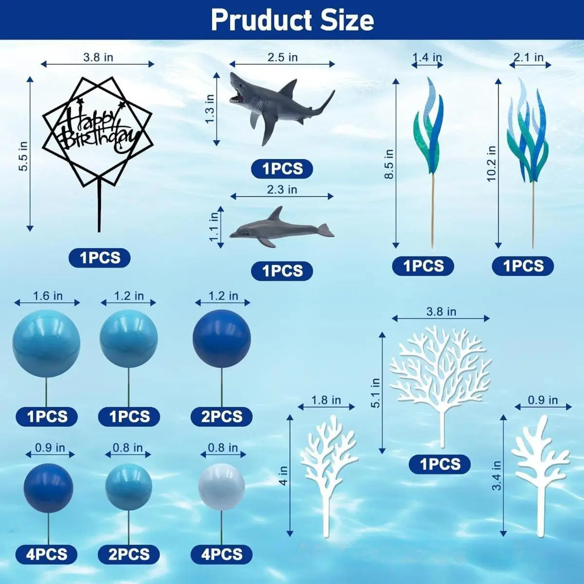 22 Pieces Shark Cake Toppers for Baby Shower Anniversary Valentines Day Good Vibrations