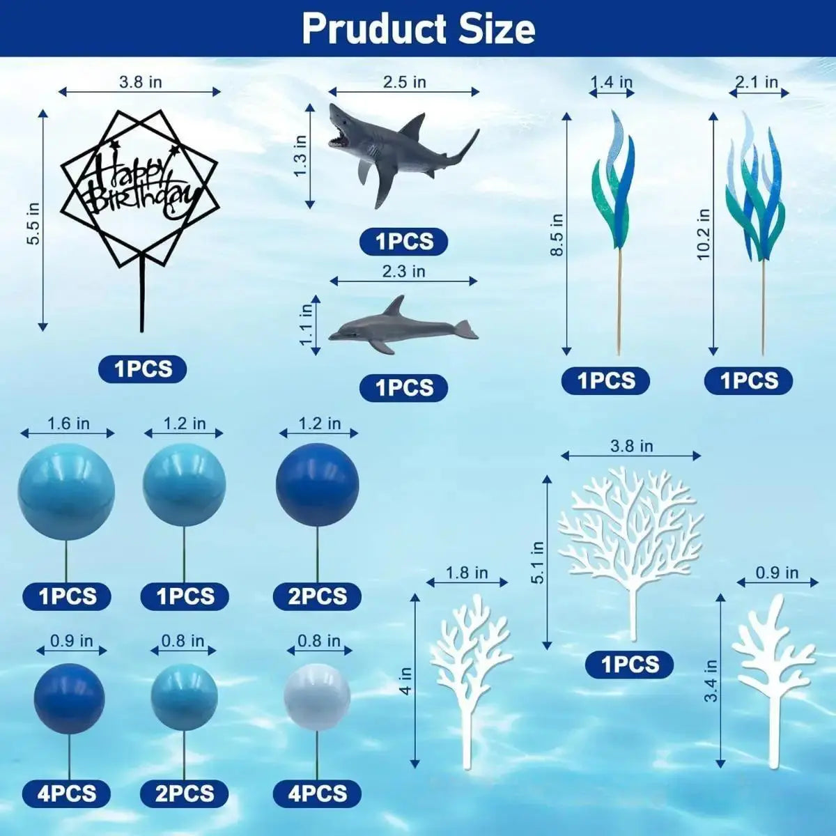 22 Pieces Shark Cake Toppers for Baby Shower Anniversary Valentines Day Good Vibrations