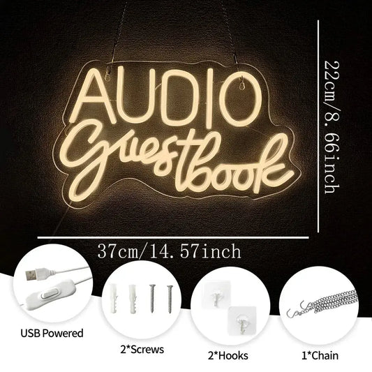 Audio Guestbook Neon Sign, Wedding Message Led Neon Wall Decor, Bedroom, Bar Party, Wedding Scene Luminous Sign Wall Lamp. Good Vibrations