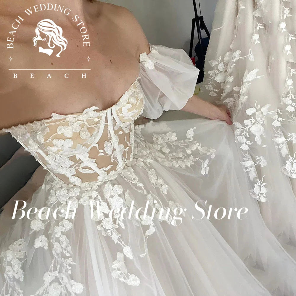 Beach 2025 Off The Shoulder Elegant A-Line Floor Length Backless Wedding Dresses for Women Strapless Simple Applique Bridal Gown Good Vibrations