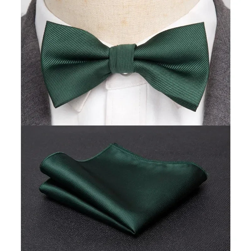 Mens Bowtie Cravat Set Solid Black Pink Red Fashion Butterfly Ties for Men Handkerchief Party Man Gift Wedding Dress Accessories