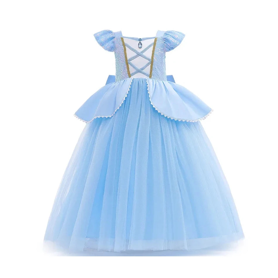 Disney Kids Princess Costume Elsa Anna Halloween Dress Girl Jasmine Moana Dinner Dress Rapunzel Mermaid Pageant Disguise 3-10Y Good Vibrations