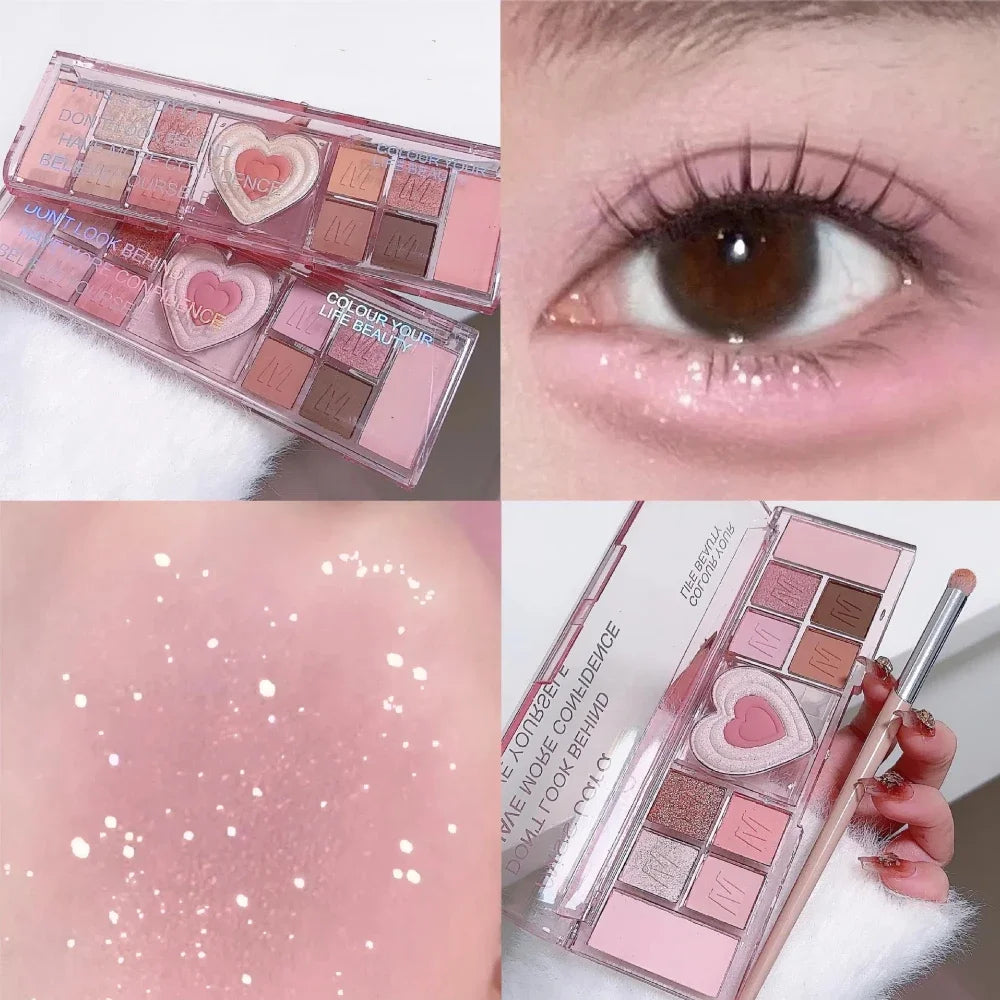 12 Colors Love Heart Eyeshadow Palette Nude Natural Glitter Pink Low Saturation Eye Shadows Pallet Delicate Eye Makeup Cosmetic Good Vibrations