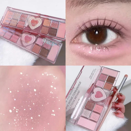 12 Colors Love Heart Eyeshadow Palette Nude Natural Glitter Pink Low Saturation Eye Shadows Pallet Delicate Eye Makeup Cosmetic Good Vibrations