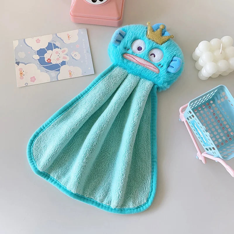 Cute My Melody Hangyodon Hand Towels Home Bathroom Kitchen with Hanging Loop Thickened Speed Dry Absorbent Hand Cloth Good Vibrations