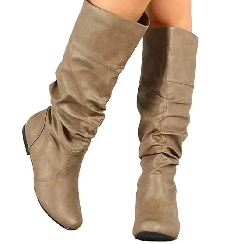 2024 Mid-Calf Boots Women Flat Shoes Spring Autumn Women High Boots Long Western Cowboy Boots Women Footwear Large size 35-43 Good Vibrations