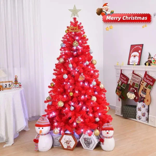 6 FT Pre-Lit Artificial Christmas Tree Hinged Pine Tree 800 Branch Tips 300 Remote Control Lights for Holiday Party Office Good Vibrations