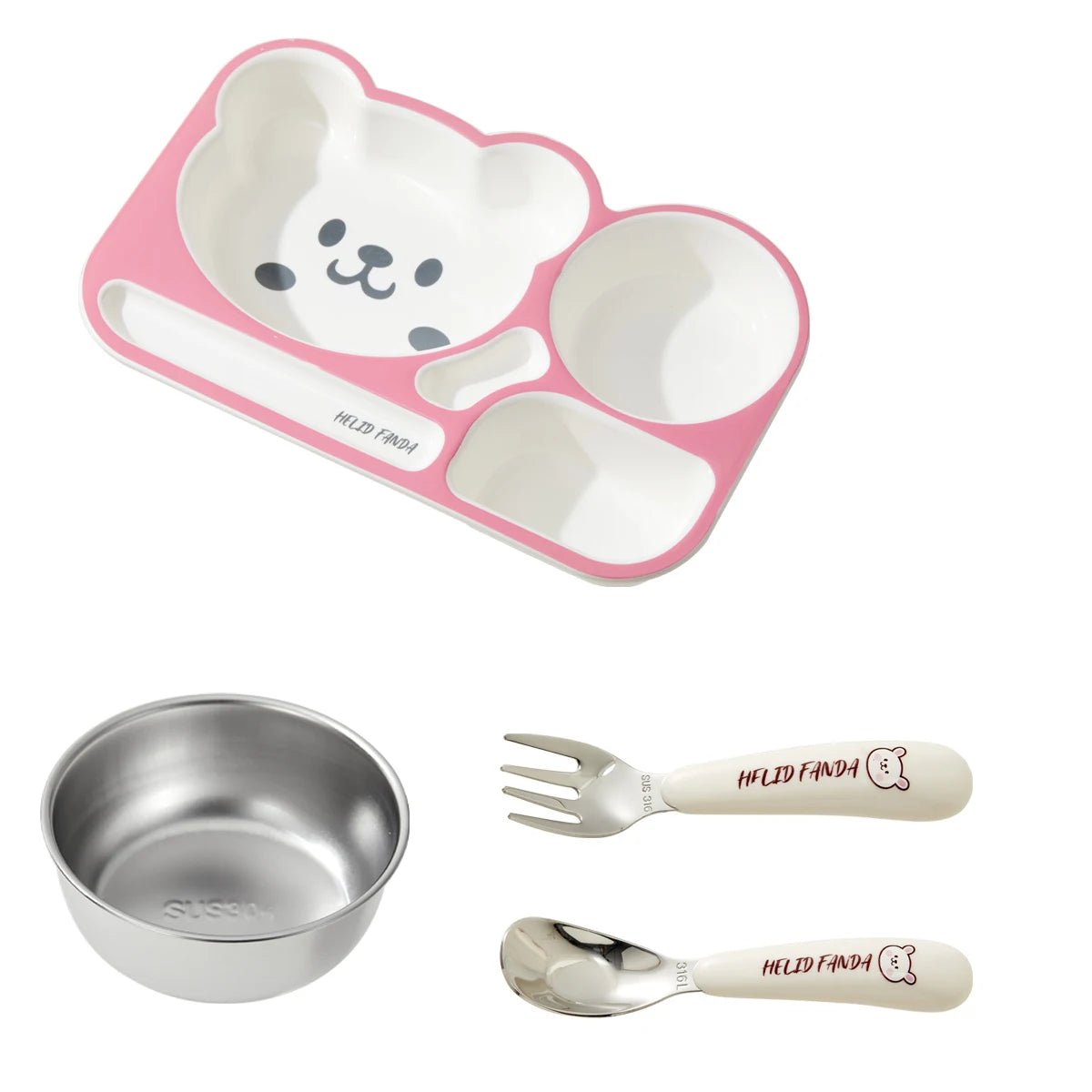 WORTHBUY Cartoon Plastic Divided Dinning Plate With Bowl Durable Bento Lunch Box For Kids Microwave Heatable Reusable Food Plate Good Vibrations