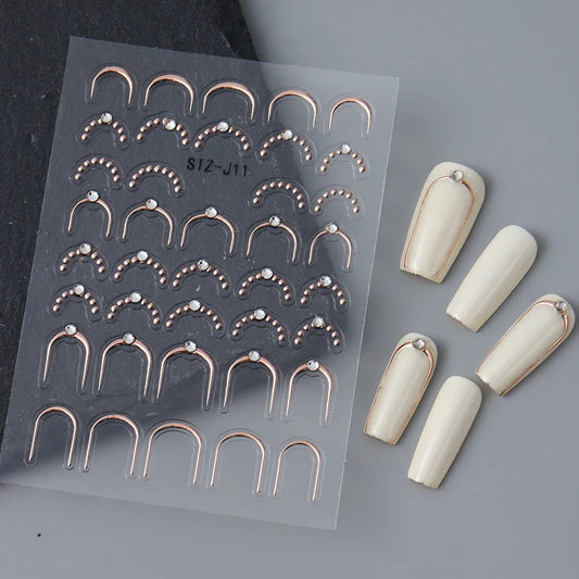 Silver Gold Lines Stripe Nail Sticker Decals Metal Strip Luxury Nails Slider 3D Self Adhesive Design Nail Art Stickers Paper Good Vibrations