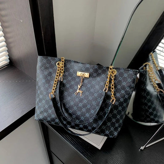 New Presbyopia Handbag Texture Soft Leather Large Capacity Tote Women Bag With Hanging Accessories Shoulder Bag Good Vibrations