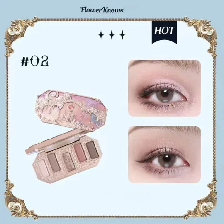 Flower Knows Moonlight Mermaid Eyeshadow Palette 8-Color Matte Shimmer Glitter Eye Makeup Cosmetics Women Beauty Eye Shadow Good Vibrations