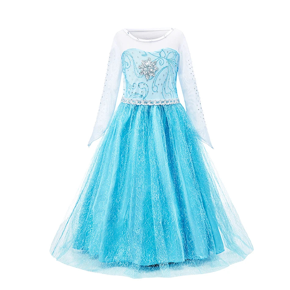 Disney Kids Princess Costume Elsa Anna Halloween Dress Girl Jasmine Moana Dinner Dress Rapunzel Mermaid Pageant Disguise 3-10Y Good Vibrations
