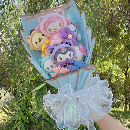 Christmas Gifts Cartoon Sanrio Plush Bouquet My Melody Kuromi Cinnamoroll Kt Cat Plush Doll Toy Valentine Graduation Gifts Good Vibrations