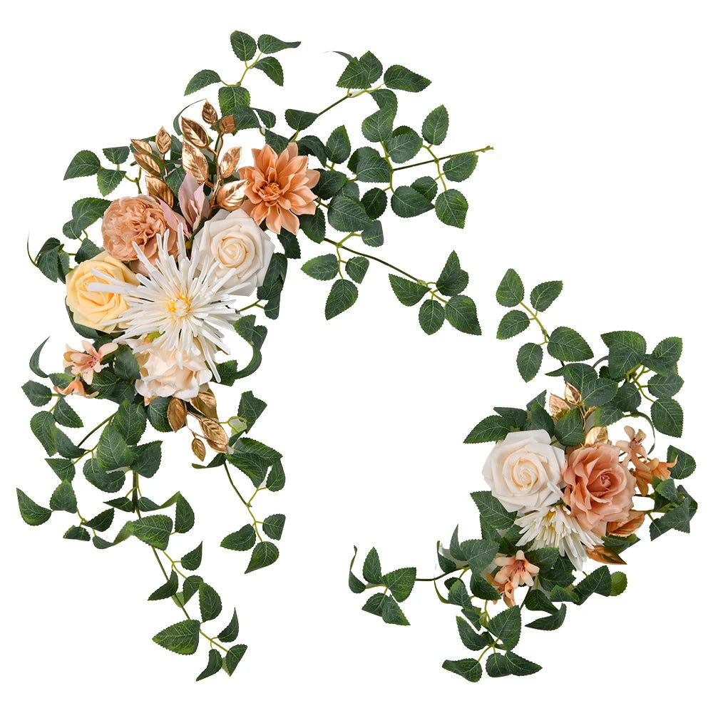 2pcs Artificial Wedding Arch Flowers for Sign, Floral Swag Dusty Decor for Reception Ceremony Backdrop Sweetheart Table Good Vibrations