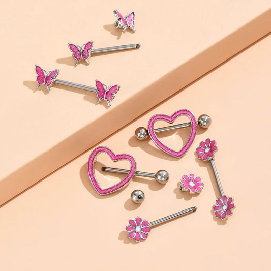 2pcs Steel Bear Dangled Zircon Nipple Piercing Sexy Breast Cover for Women Fashion Starfish Heart Shield Bar Barbell Nipple Ring Good Vibrations Adult Super Store