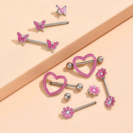 2pcs Steel Bear Dangled Zircon Nipple Piercing Sexy Breast Cover for Women Fashion Starfish Heart Shield Bar Barbell Nipple Ring Good Vibrations Adult Super Store