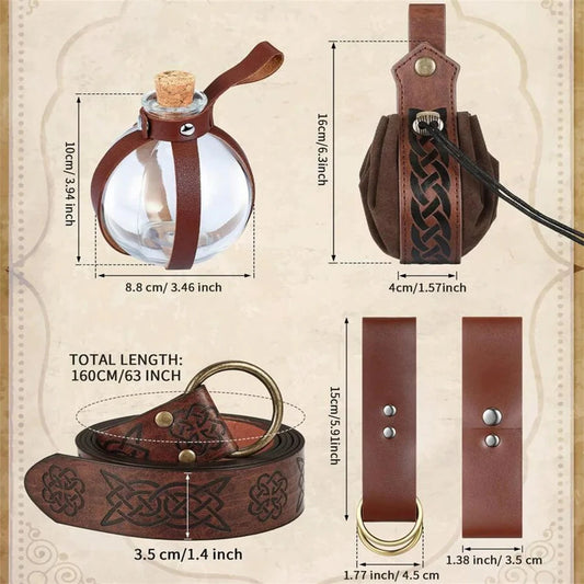Halloween Costume Accessory Set with Medieval Belt Without Glass bottles and Punching Detail for Renaissance Fairs Good Vibrations