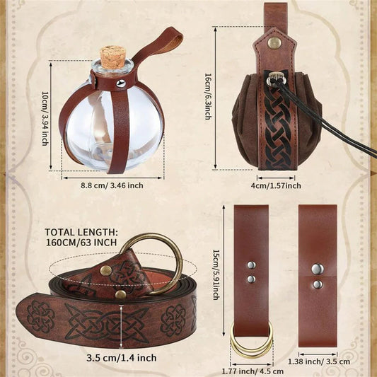 Halloween Costume Accessory Set with Medieval Belt Without Glass bottles and Punching Detail for Renaissance Fairs Good Vibrations