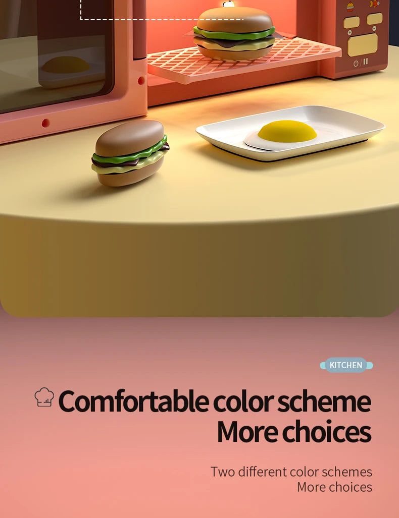 Toy Microwave Oven Playset with Light and Sound, Toy kitchen Appliances for Kids, Play kitchen accessories and Toy Food for Kids Good Vibrations