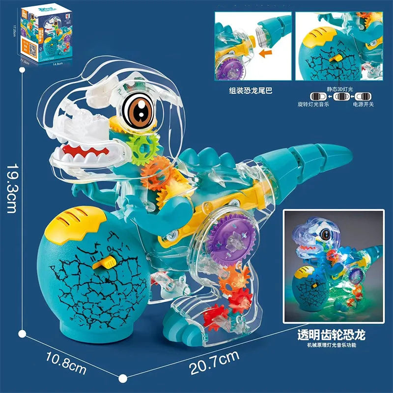 Transparent Toy Car for kids Electronic Light Sound Music Electric Gear Dinosaur Toys for Toddlers Boys Educational Crawling Toy Good Vibrations