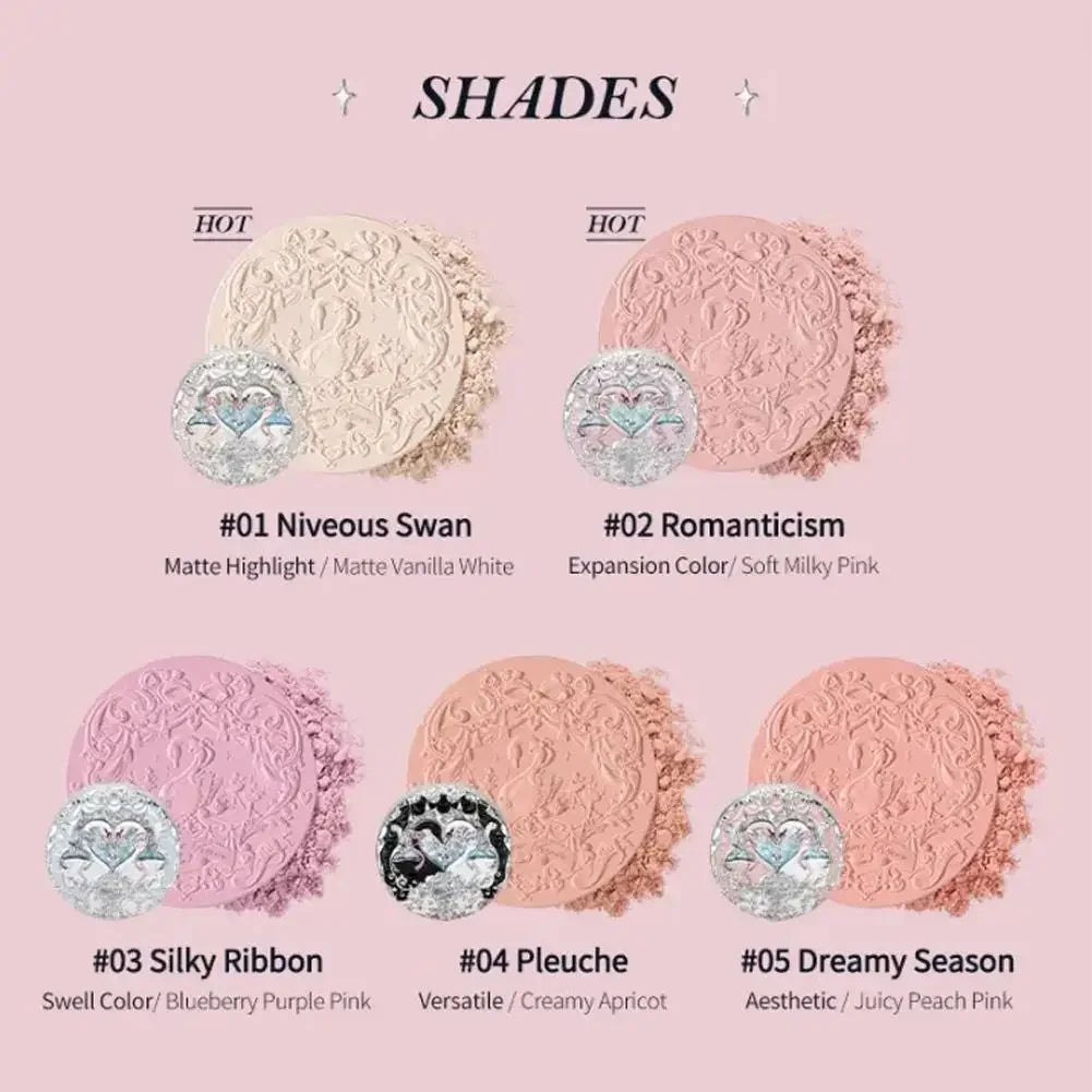 Flower Knows Swan Ballet Series Swan Embossed Blush Lasting Natural Waterproof Blush Cosmetic Fairy Handheld Mirror Good Vibrations