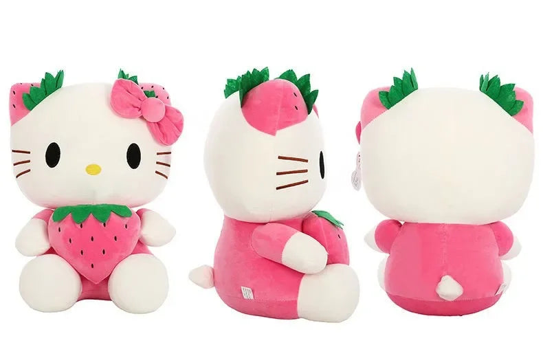 22cm Sanrio KT Cat Plush Toys Kawaii Strawberry KT Cat Plush Doll Home Decor Plushie Toy Girl Birthday Gift Good Vibrations