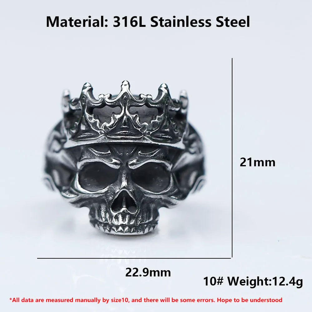 2022 NEW Men's 316L stainless steel rings Vintage Halloween Gothic Calvarium Skull punk ring fashion jewelry free shipping Good Vibrations