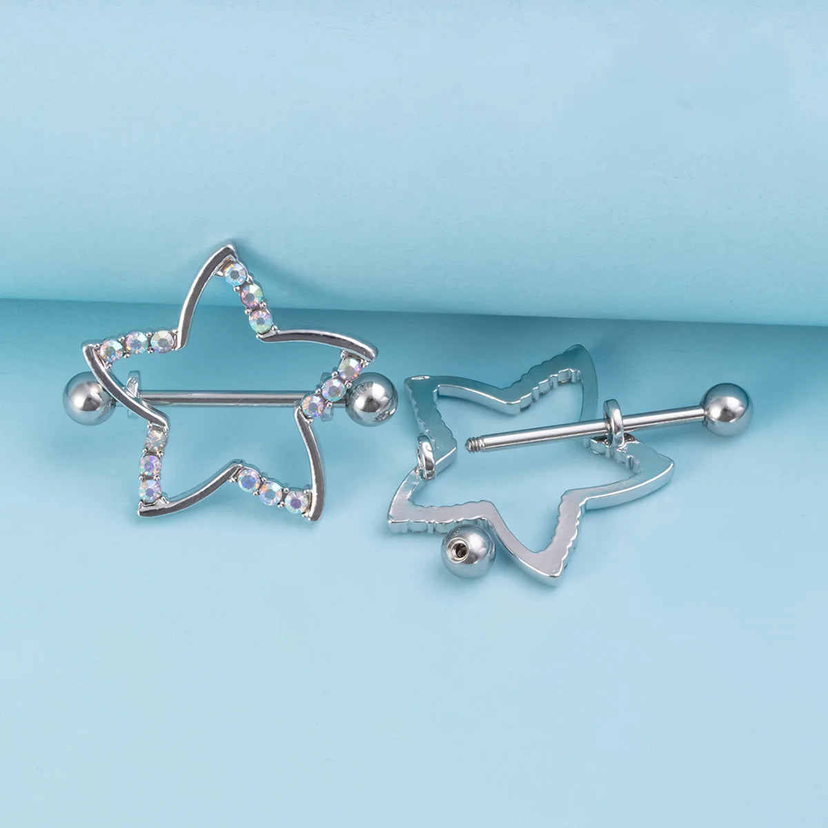 2pcs Nipple Ring Barbell Rhinestone Paved Star Shape Nipplerings Piercing Stainless Steel 14G Nipple Rings Shields Body Piercing Good Vibrations Adult Super Store