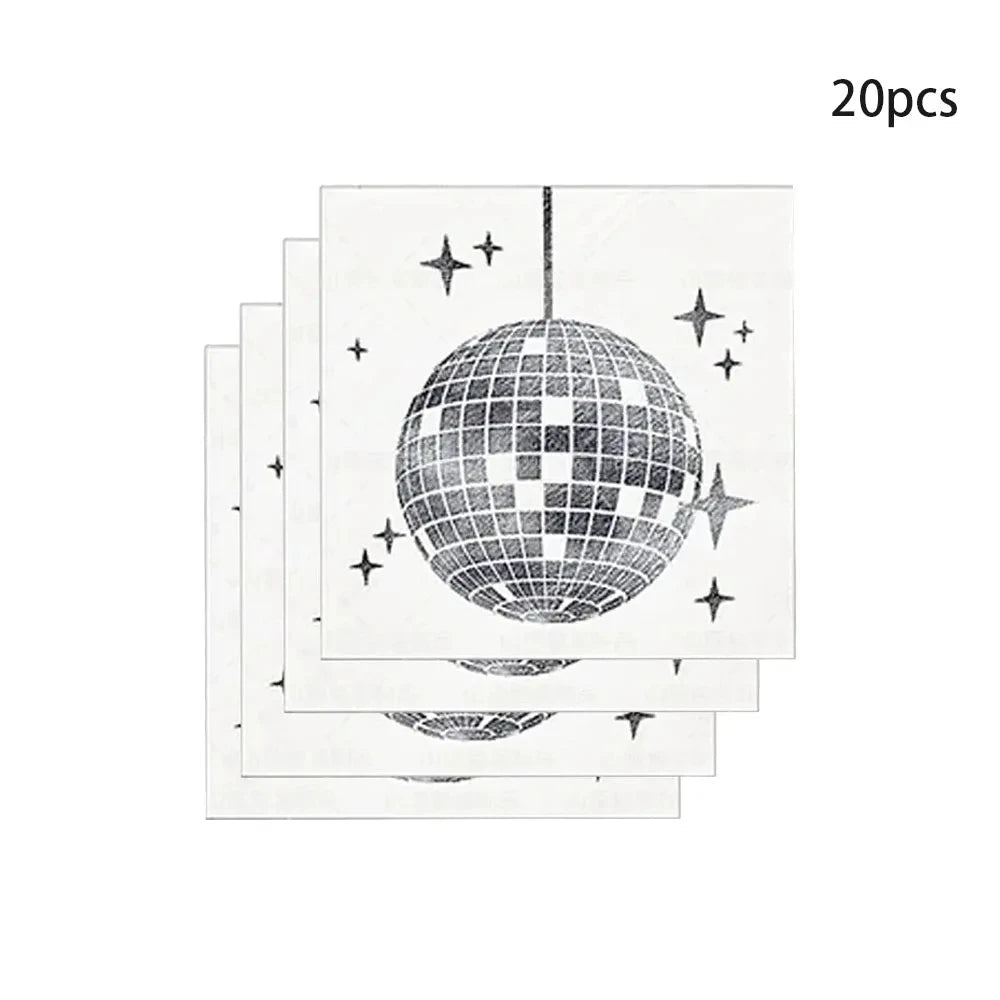 Disco Sliver Disposable Tableware Party Supplies Set Paper Plates Cups Napkins Cake Topper Kids Baby Birthday Shower Wedding Good Vibrations