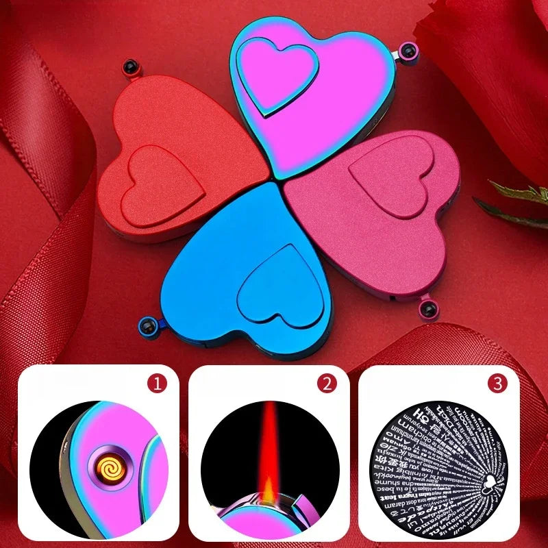Metal Creative Love Double Flame Windproof Red Fire Gas Lighter Side Sliding Tungsten Wire Ignition Electric Lighters Smoking Good Vibrations Adult Super Store