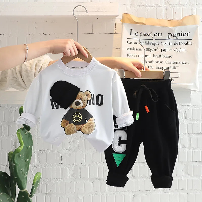 Baby Clothes 2025 New Children's Little Bear Long Sleeve Set Boys and Girls' Letter Sweater Pants Two Piece Set Simple Sportswea Good Vibrations