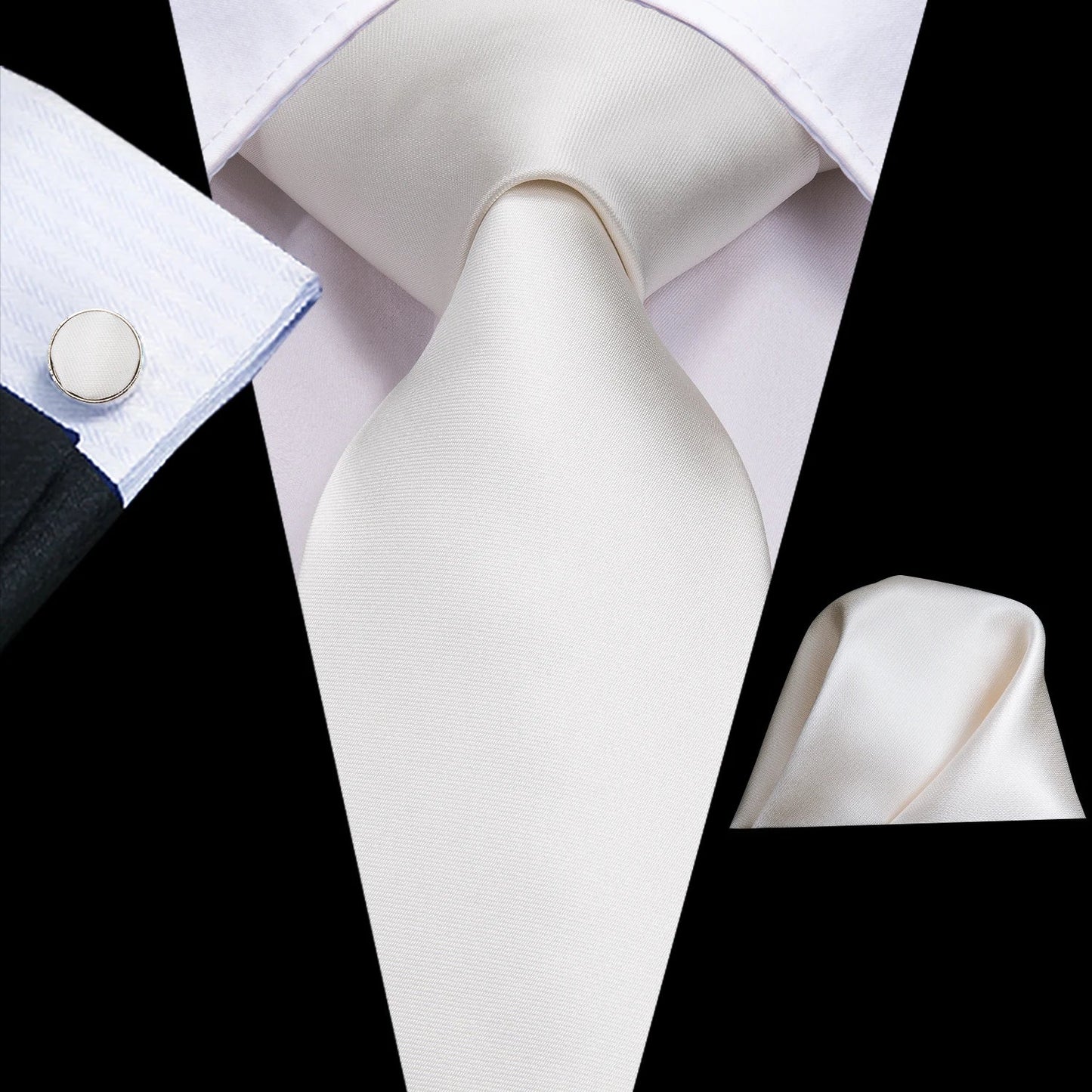 Men's Ties White Sliver Hanky Cufflinks Set Silk Neck ties For Men Wedding Party Business Mens Tie 2022 New Fashion Brand Hi-Tie Good Vibrations
