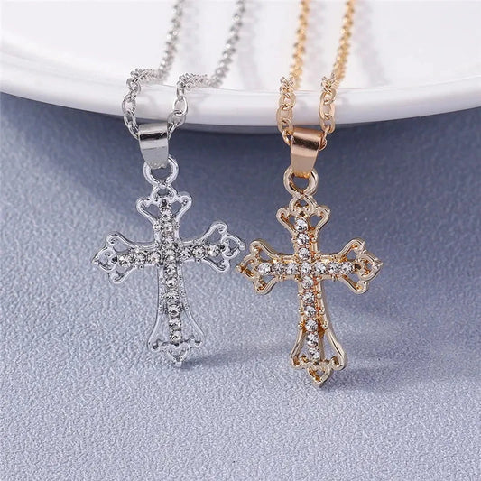 Fashion Cross Necklace for Women Men Gold Silver Color Dazzling Crystal Jesus Crucifix Necklace Christian Jewelry Wholesale Good Vibrations