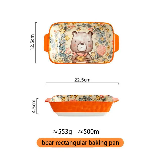 Ceramic Bakeware With Handle Forest Animals Baking Pan Underglaze Kitchen Tableware Salad Bowl Au Gratin Dishes Good Vibrations