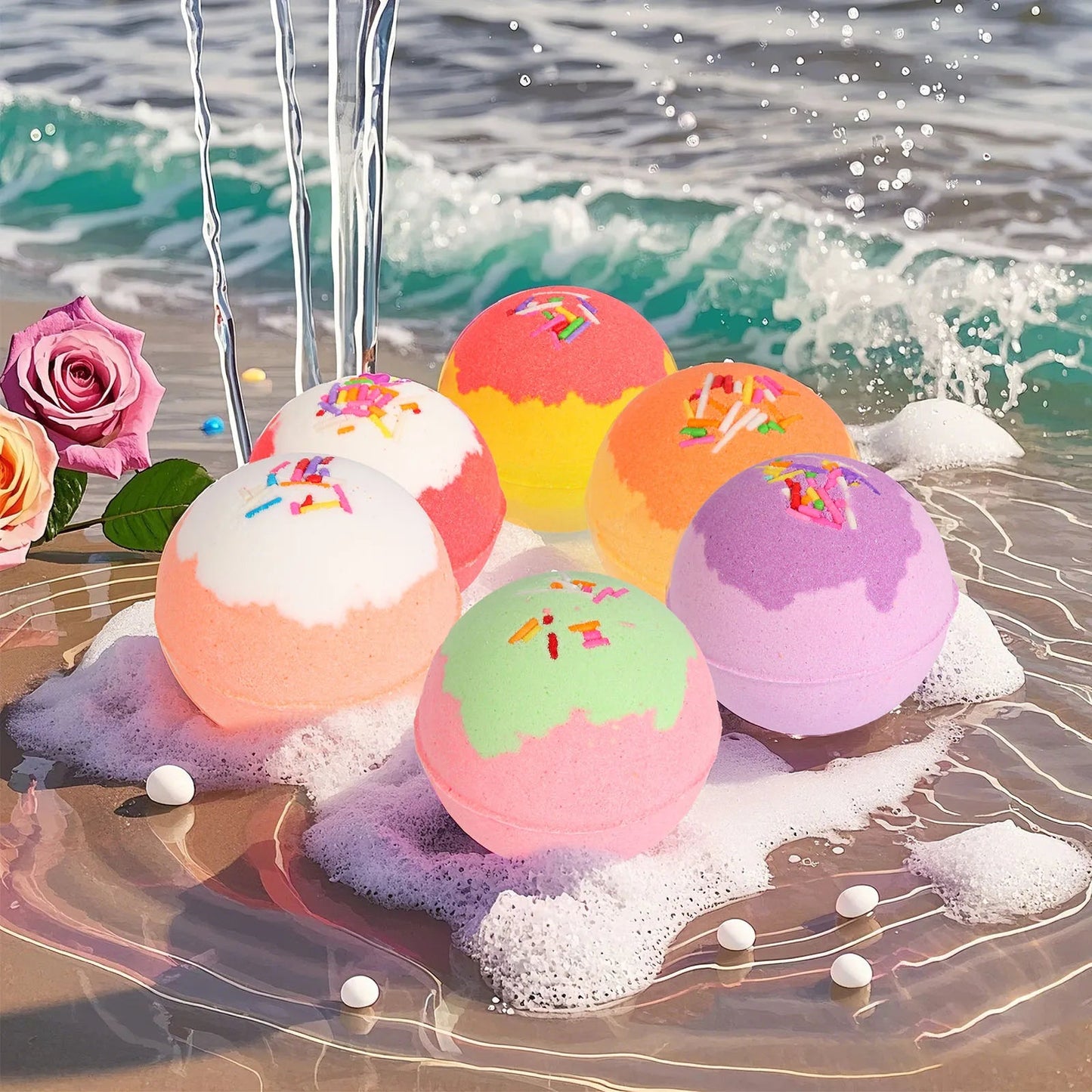 Bath Bombs Rose Gift for Women, 6pcs Handmade Bubble Bath Fizzes Rich in Essential Oils, Perfect for Christmas Good Vibrations Adult Super Store