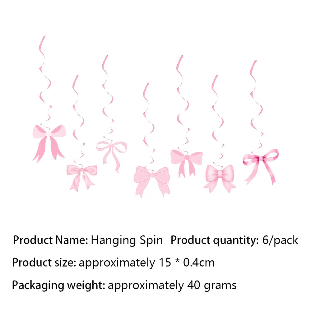 Pink Bow Birthday Party Supplies Disposable Bow Themed Tableware Set Engagement Wedding Girls Birthday Bachelorette Party Decor