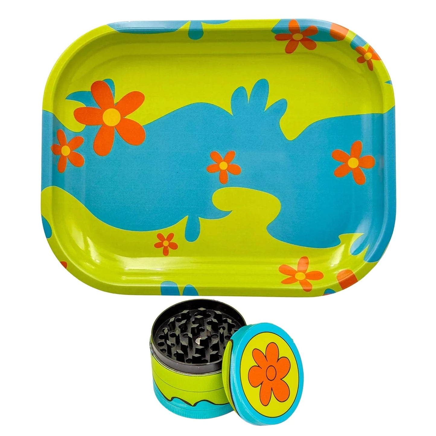1/2 Pack Daisy Flower Rolling Tray and Herb Grinder Good Vibrations