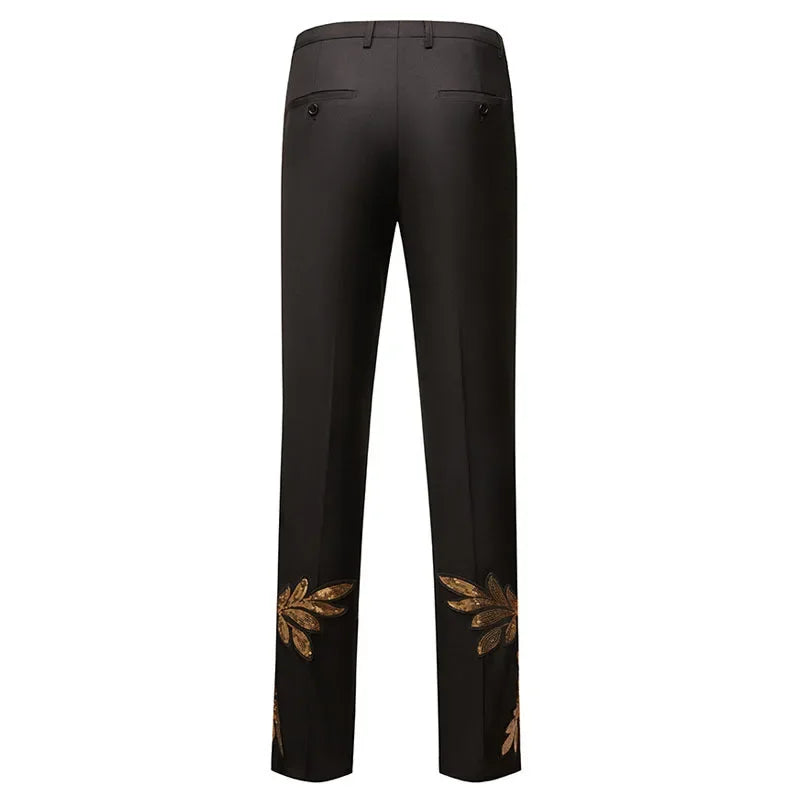 Men's Gold Sequin Applique Fashion Trend Suit Set High-Quality Casual Jacket And Western Pants Two-Piece Ensemble Good Vibrations