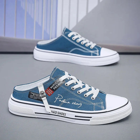 Men Half Slippers Fashion Low-top Canvas Shoes Men Outdoor Casual Walking Shoes Comfortable Breathable Men Vulcanized Shoes New Good Vibrations