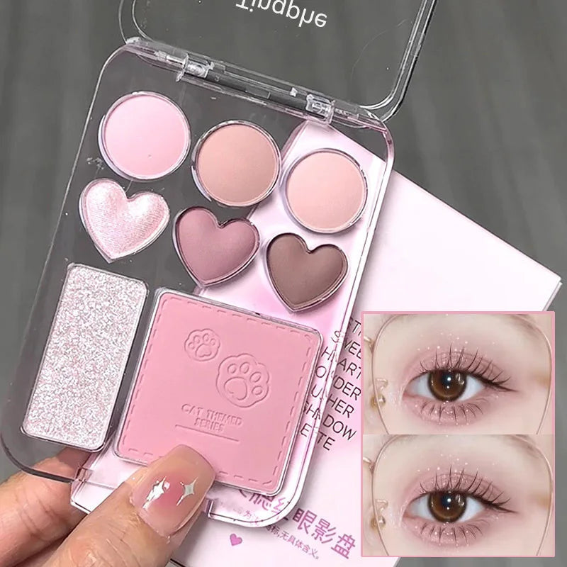 8-color Pearl Glitter Matte Peach Pink Blusher Highlight Eye Shadow All-in-one Plate Korean Makeup Pink Orange Eyeshadow Make Up Good Vibrations
