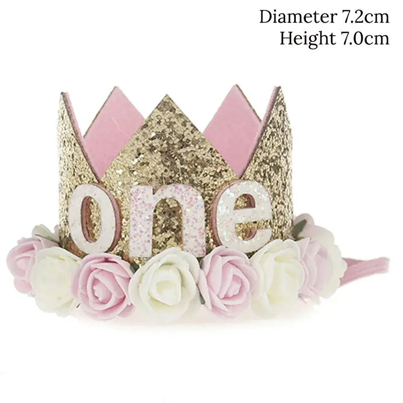 Baby Birthday Decoration Girl 1 2 3 Years Crown Hat Pink White Flower Sequins Crown 1st birthday Photo Prop Happy Birthday Gifts Good Vibrations