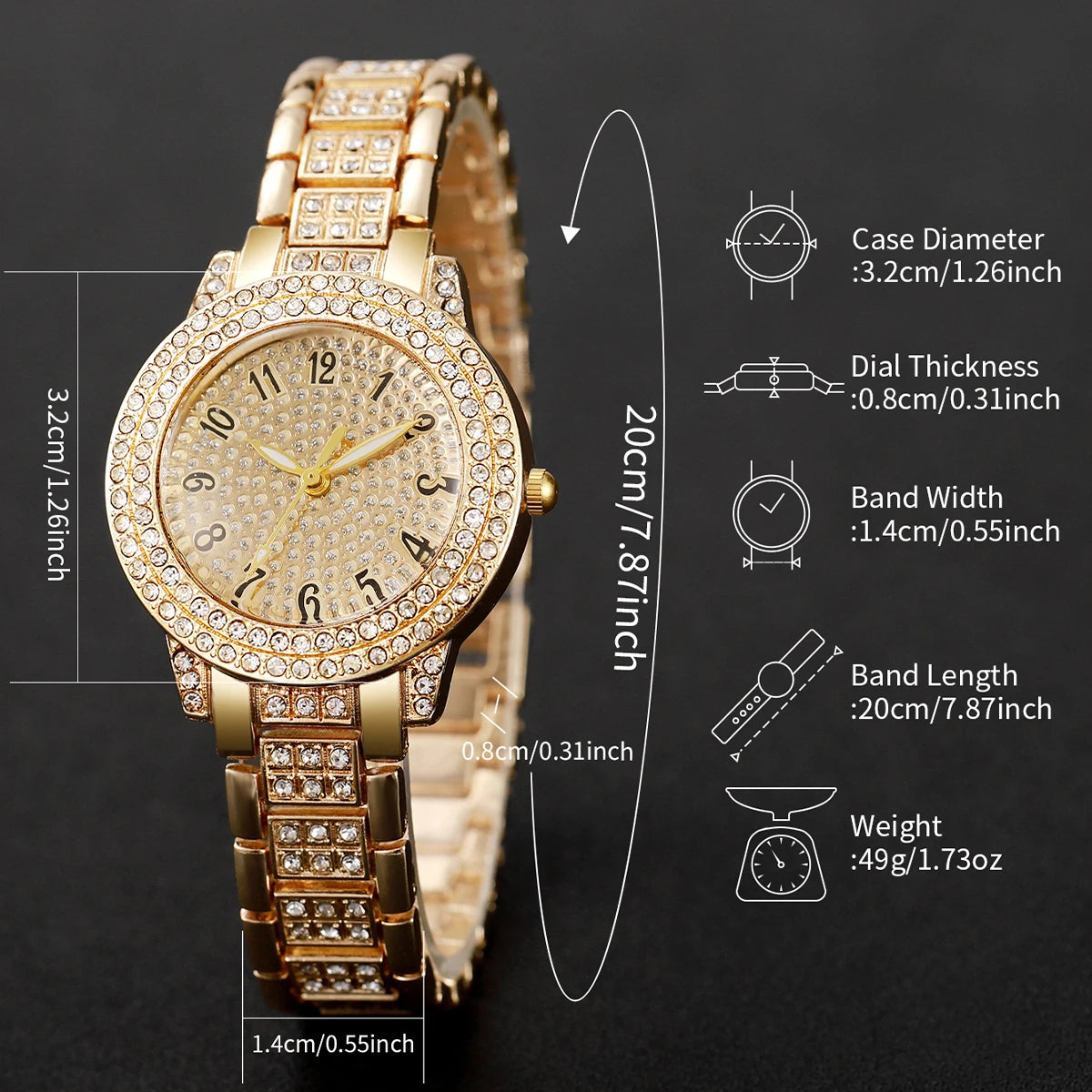 6PCS/Set Women's Watch Fashion Rhinestone StainlessSteel Band Quartz Watches Heart Jewelry Set Good Vibrations