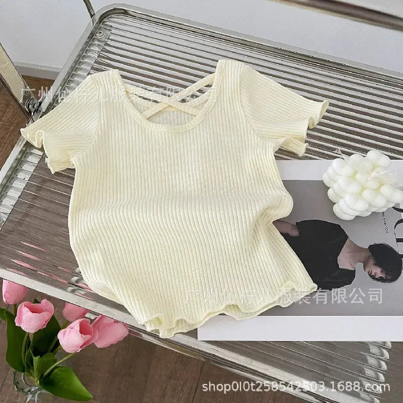 Girls T-Shirt Summer Children Short Sleeved Thin Soft Tops Simple Solid Color Casual Kids Clothing 2-6 Years Sweet Shirtthing Good Vibrations