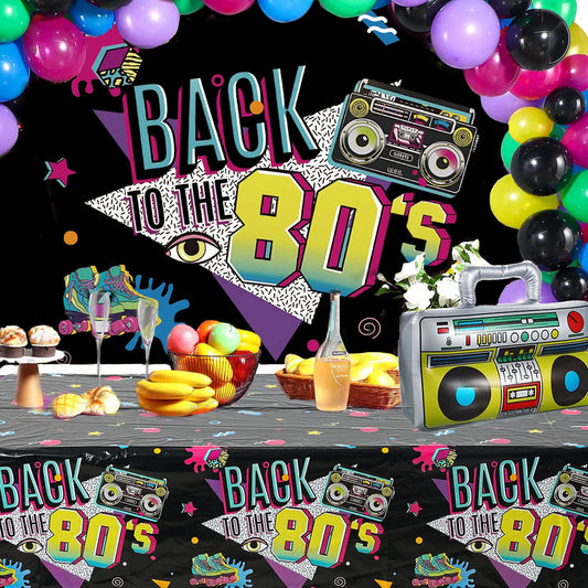 80s 90s Party Table Covers Disposable Plastic Tablecloth Back to The 80s 90s Party Supplies Decoration 80s 90s Theme Table Decor Good Vibrations